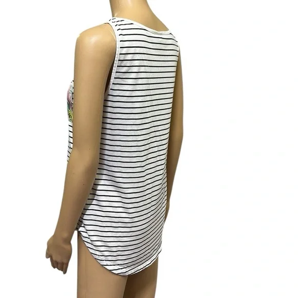 Rip Curl White and Black Striped Tank Top with Tropical Pocket Womens Small - Picture 6 of 10